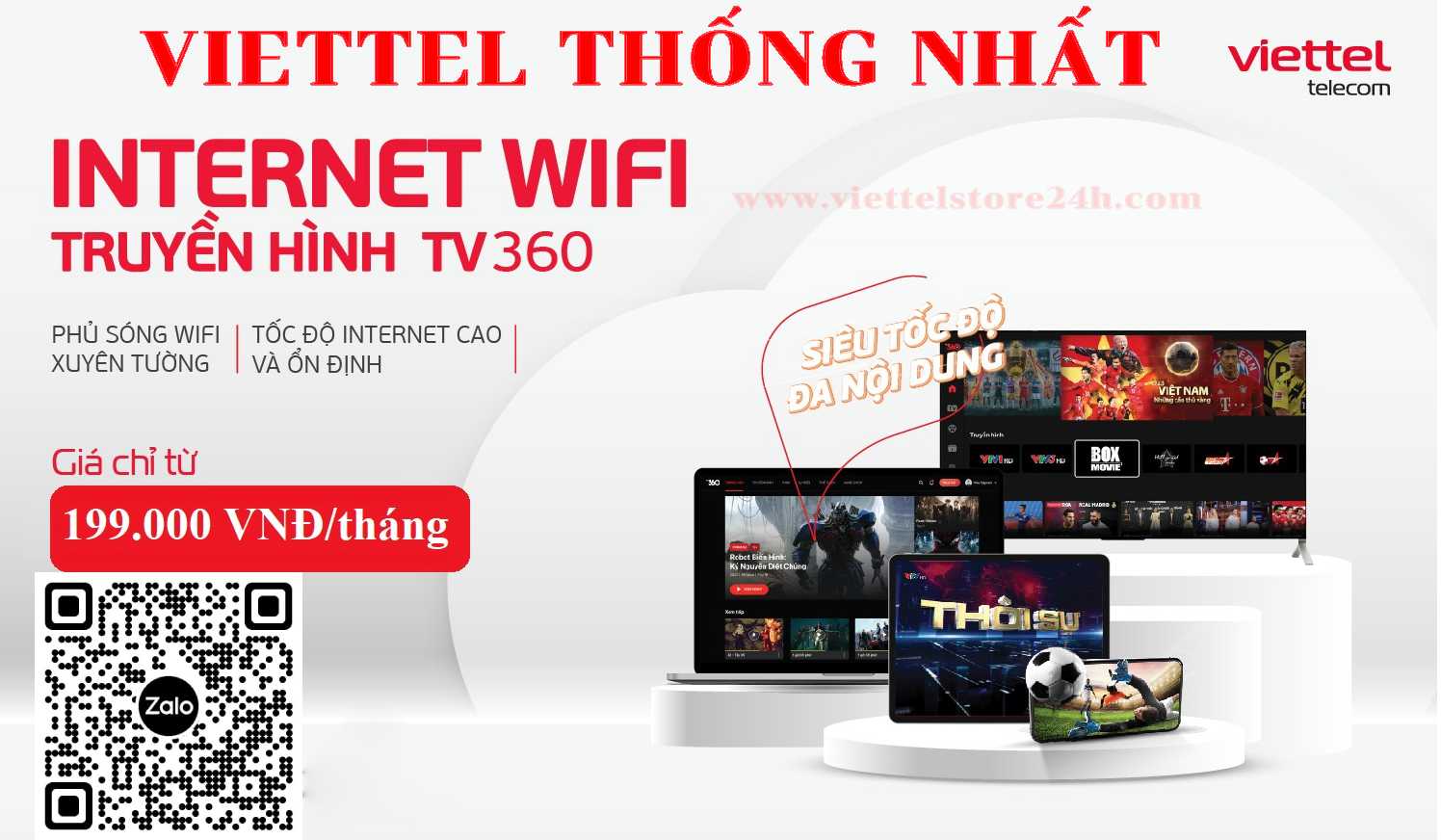 Gói cước wifi & truyền hình Viettel Thống Nhất