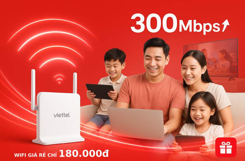 Lắp wifi giá rẻ chỉ với 180.000đ/tháng tốc độ 300Mbps, Viettel mang lại trải nghiệm tốt